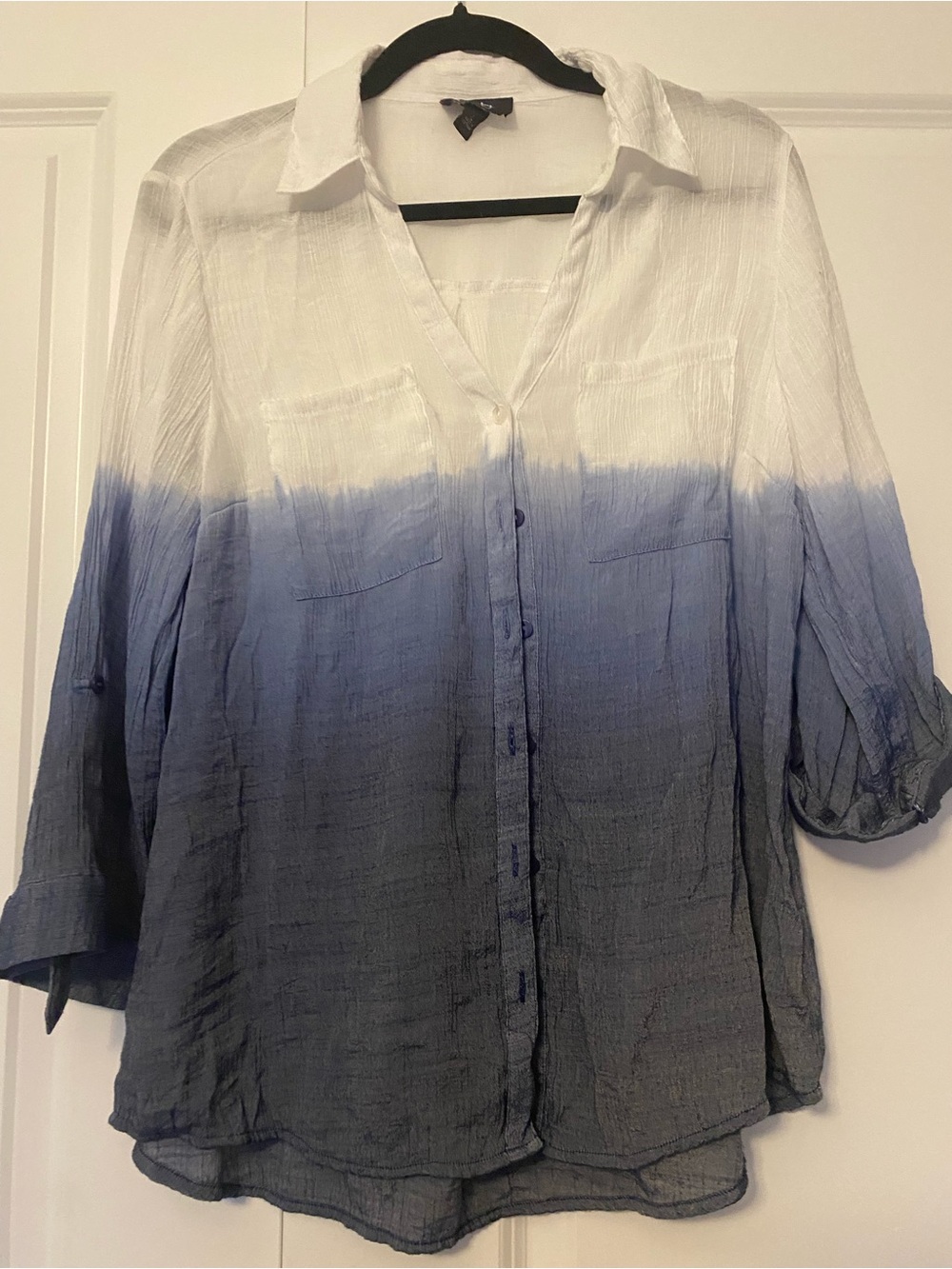 By & By Women's Button-Front Shirt - White to Blue